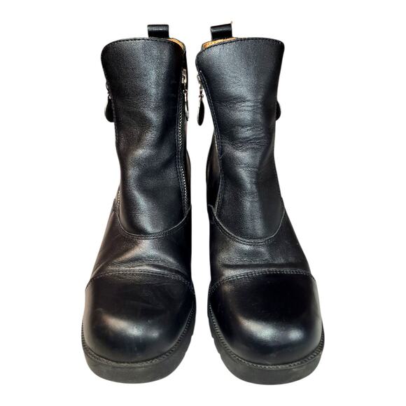 VTG Double H Y2K Women's Double Zip Leather Boots Chunky Heel Black US Size 9.5 - Picture 2 of 8